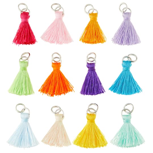 12 Packs: 12 ct. (144 total) Charmalong&#x2122; Multicolored Tassel Rhodium Charms by Bead Landing&#x2122;